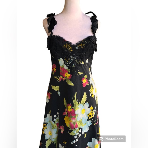RICKIE FREEMAN for TERI JON Black Floral Print  Cotton Dress Black Lace 4 NWT - Picture 14 of 16